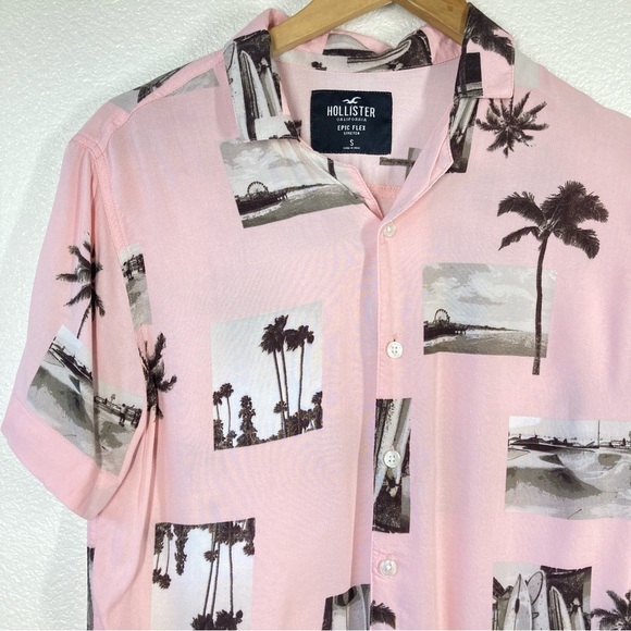 Hollister Mens Beach Shirt Small Pink Button Down Short Sleeve skatepark print - Picture 3 of 14